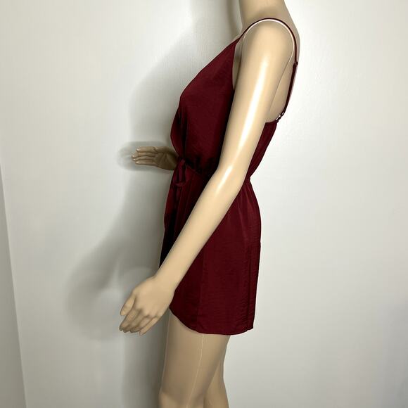 Tobi Maroon Satin Wrap Romper - Picture 2 of 8